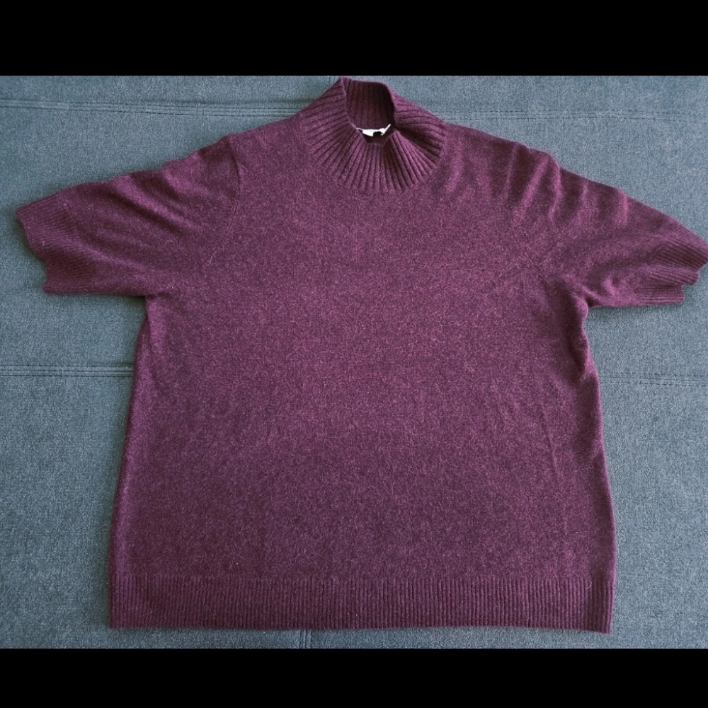 Chico's 100% Cashmere Turtleneck Short Sleeve Sweater Size XXL Wine Color